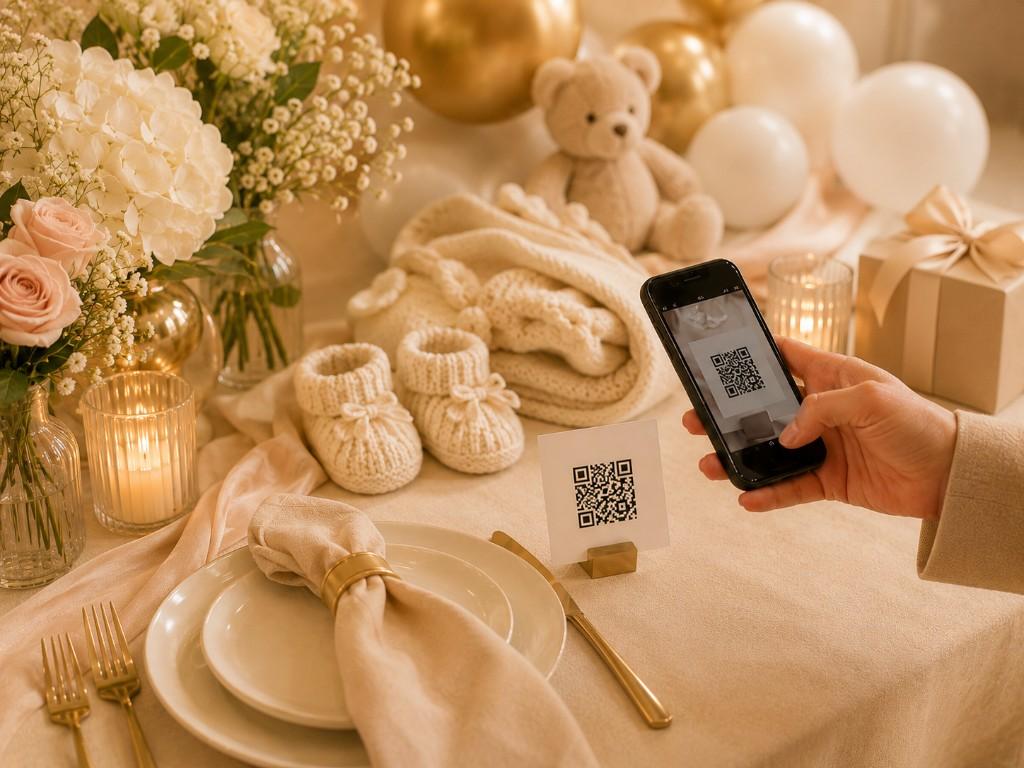 Baby Shower Partisi etkinliğinde QR kodlu dijital anı albümü kullanımı